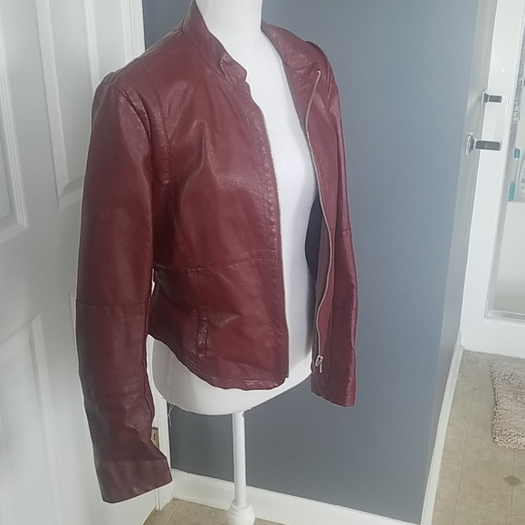Deep Red Faux Leather Jacket - Picture 3 of 5